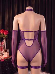 SHEIN 5件裝黑色優雅性感女款連身褲 - 中紫紅色 - 查看 6