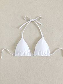 Elavelle Summer Beach Halter Bikini Top - White - View 4