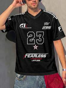 Manfinity Gritte Field Camiseta deportiva de malla con cuello en V y estampado del número 23 para hombres, de secado rápido y transpirable, manga corta para motocross - Multicolor - Ver 6