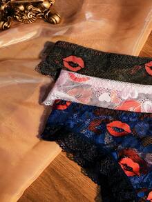 Divavoom Romantic Lace Trim Sexy Girl Triangle Panties Women's Underwear 3-Piece Set - Multicolor - View 9