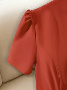 SHEIN Franclia 女款優雅復古短袖洋裝，青蛙鈕扣設計，適合婚禮晚宴，鐵鏽棕色，夏季款 - 鏽棕色 - 查看 4