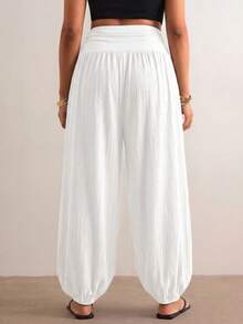 Freevana Pantalones de Linterna de unicolor Casual y Versátil Talla Grande - Blanco - Ver 3