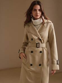 Anewsta British Style Waist-Cinching Tie-Front Slimming Trench Coat Jacket - Khaki - View 4