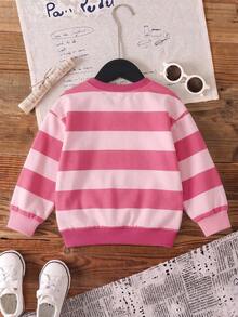 SHEIN | PAW Patrol GraphicGems 女童春秋休閒粉色拼色橫條紋小狗卡通圖案圓領套頭衛衣 - 粉色 - 查看 4