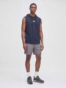 Nelvento Soul Men's Barbell Print Drawstring Hooded Sports Tank Top, Gym - Dark Grey - View 4