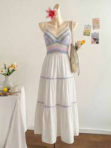 DAZY Women's Colorblock Holiday Style Dress,Ruffle Vacation Outfits Women Boho - Beige - View 10