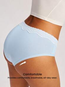 LUVLETTE 3-Pack Soft Cotton Basic Floral Print Lace Trim Mid-Waist Underwear Briefs-Pink - Multicolor - View 13