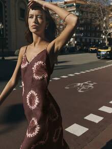 Nöista Brown Boho Print Maxi Dress, Perfect For Summer, Fall, Beach, Vacation And Casual Looks. - Purple - View 3