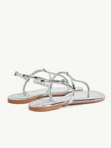 CUCCOO CHICEST Mirror Silver T-Word Clip Foot Back Strap Buckle Flat Sandals, Women's Simple And Versatile Outer Wear Casual Shoes - Silver - View 5
