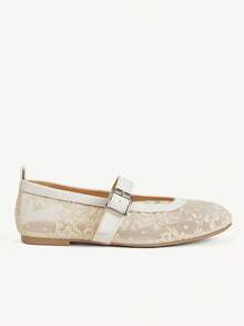 CUCCOO CHICEST Lace Mesh Mary Jane Shoes Women's Summer, Breathable Buckle Flats, Daily Commuting Dating Gentle Shoes - Apricot - View 3