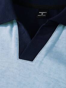 Manfinity Homme 男士休閒極簡條紋短袖 Polo 衫，適合通勤與辦公 - 彩色 - 查看 4
