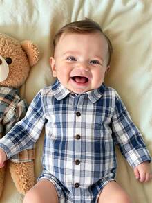 Souflis Souflis French Vintage Autumn/Winter New College Style Long Sleeve Plaid Romper For Boys, Suitable For Outings, Parties And Multiple Occasions - Multicolor - View 2