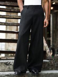 PAVTROS Men's Fashionable Versatile Solid Color Wide-Leg Pants, Suitable For Commuting Wide Leg - Black - View 4