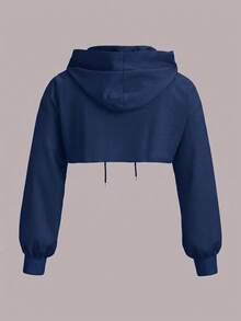 SHEIN EZwear 海軍藍大尺碼針織超短版運動衫 - 藏蓝色 - 查看 2