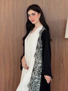 Yasmeen Edit Yasmeen Edit Elegant High-End Sexy Black And White Color Block Lace Patchwork Long Women's Abaya - Black and White - View 5