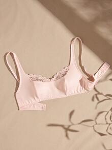 Sujetador sin aros Lullawish para mujer de color liso con patchwork de encaje romántico - Rosa vieja - Ver 4