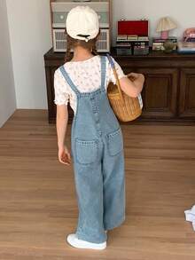 DAZY Young Girl Fashion Versatile Pocket Loose Wide Leg Denim Overalls Fall - Light Wash - View 2