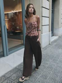 Nöista Top Bandeau Rosa & Marrón con Detalle de Volantes, Perfecto para Verano, Otoño, Playa y Fiesta. - Rosa Roja - Ver 5