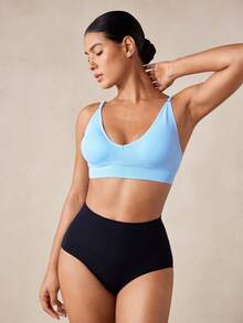 Veilyse Women's Wireless Bra And Detachable Breast Pad Solid Color Comfortable Bra - Baby Blue - View 7