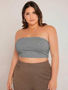 SHEIN BASICS 大尺碼短版抹胸上衣/夏季/外出辦公度假灰色休閒正式優雅 - 灰色 - 查看 5
