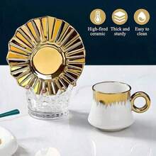 3.2oz/90ml Tea Cup Set, Coffee Cup, Espresso Cup Set, Suitable For Afternoon Tea - White gold - View 8