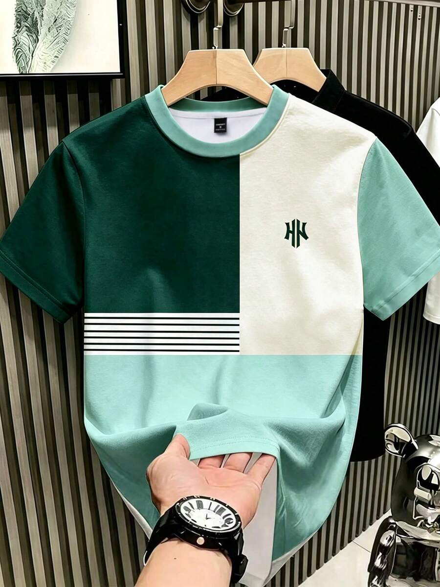 NEOREFINED Men's Summer Casual Colorblock Patchwork T-Shirt - Multicolor - View 1