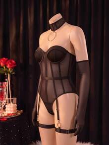 SHEIN 5件裝黑色優雅性感女款連身內衣 - 咖啡棕 - 查看 7