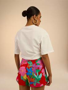 Dancing Leopard Red Tropical Wrap Tie Front Shorts, Holiday/Vacation Wear - Multicolor - View 2