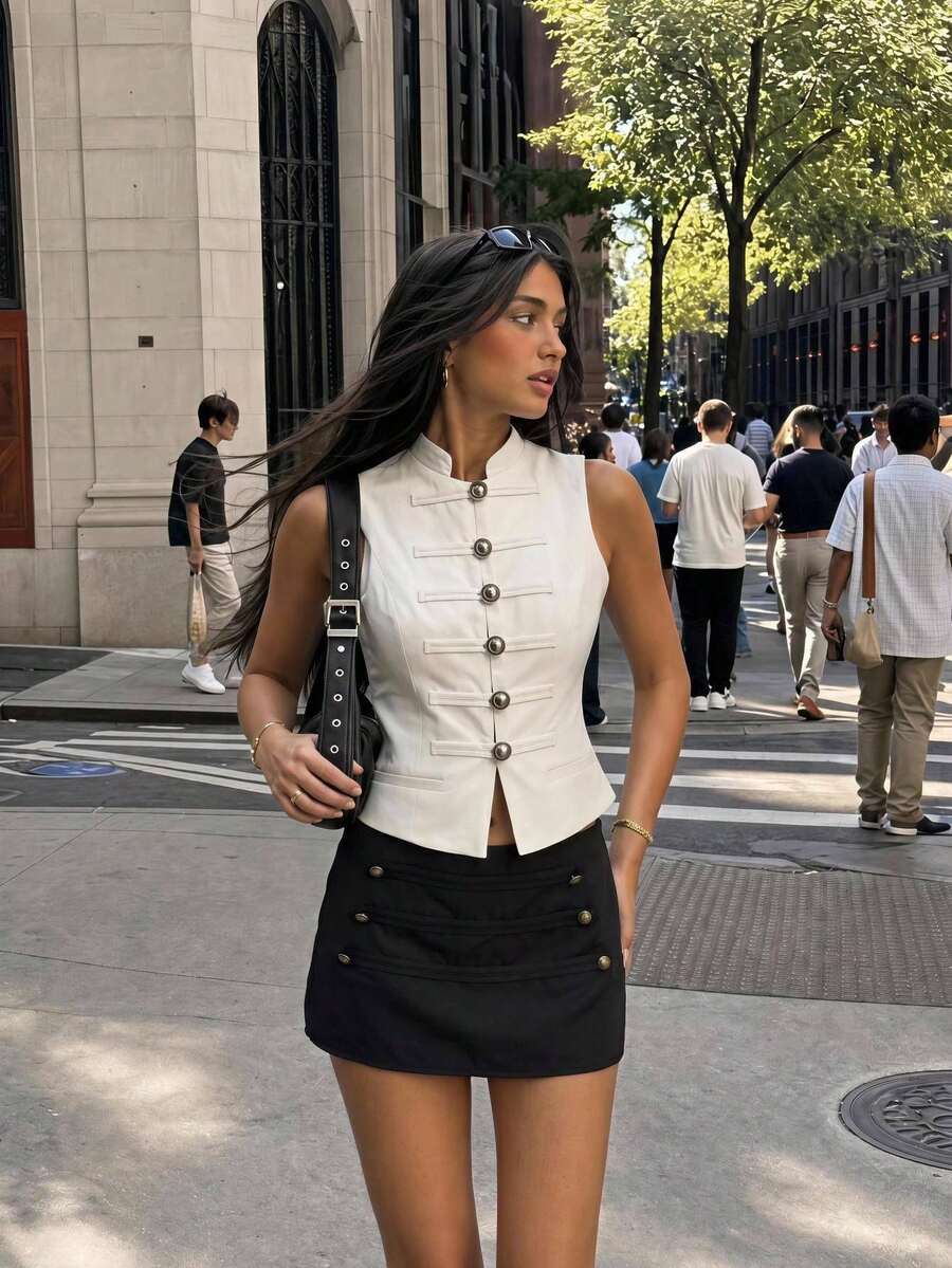 Siren Gaze Napoleon Style Black Skirt Everyday Holiday Autumn Elegant - Black - View 1