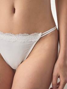 Ocili 5 pièces/paquet Culottes triangle pour femmes en coton 100% pur, confortables, minimalistes, avec bordure en dentelle réversible, élastiques, multicolores, chic, automne - Blanc - Voir 5