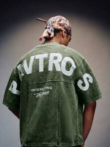 PAVTROS Men's Plus Size Letter Print Crew Neck Short Sleeve Casual T-Shirt - Green - View 6
