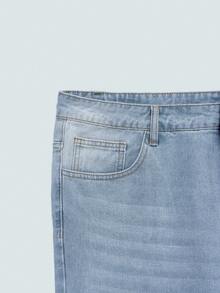 Modcrash Men's Light Wash Solid Loose Fit Plus Size Denim Shorts, Basic, Drawstring, Pocket, Summer, Lightweight, Breathable, Cool, Casual, Comfortable Gift For Father/ Husband - Light Wash - View 9