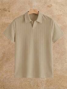 HIMLAND Men's Solid Color Casual Commute Short Sleeve Polo Shirt - Khaki - View 1