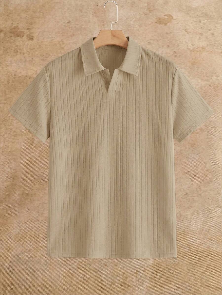 HIMLAND Men's Solid Color Casual Commute Short Sleeve Polo Shirt - Khaki - View 1