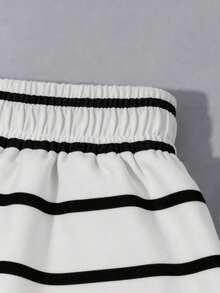 Resyla Setelan 2 Potong Kaos dan Celana Pendek Motif Garis-garis untuk Wanita - MultiWarna - View 5