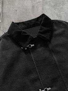 AXEPEAK Men's Casual Denim Jacket, Spring/Autumn - Black - View 3