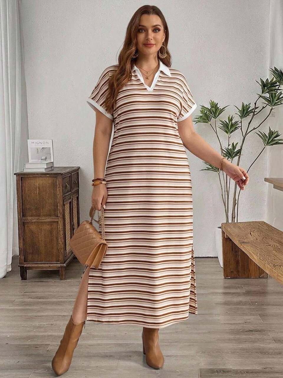 Plus Size Women's Summer/Autumn Casual 90s Vacation White Short Sleeve Side Slit Long Dress,Daily Wear,Going Out Outfits, Beach Brunch,Fall