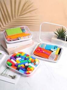 3 Pieces Set Including Transparent Hard-Shell Zipper Storage Box, Transparent Zipper Storage Bag, Double-Layer Rigid Plastic Zipper Pouch, PET Travel Cosmetic Storage Bag, Portable Toy Organizer Storage Case - White - View 2
