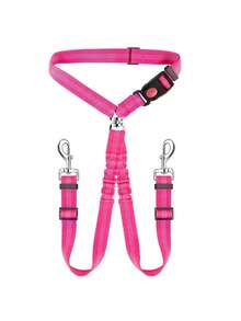 1Pc Adjustable Dual Dog Car Seat Belt, Elastic Retractable Pet Vehicle Safety Leash, Shock Absorbing Travel Restraint For Two Dogs Driving Trip - Multicolor - View 16