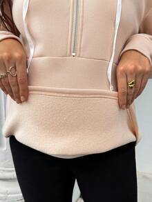 SHEIN Maternity Drawstring Hooded Casual Versatile Daily Wear Sweatshirt Winter - Apricot - View 8