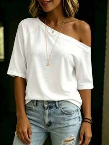 EMERY ROSE Women's Casual Off Shoulder Short Sleeve Regular T-Shirt Top For Summer Parties - Multicolor - View 3