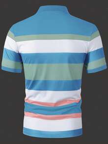 Manfinity Homme 男士字母印花拼色休閒通勤短袖 Polo 衫 - 彩色 - 查看 2