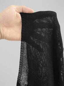Sunspun French Style Exquisite Cinched Waist Square Neck Batwing Sleeve Hollow Out Off-Shoulder Unique Knit Top - Black - View 10
