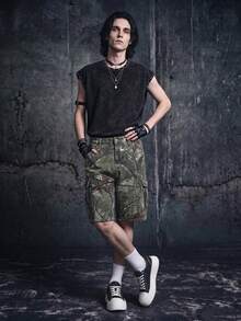 男士带口袋工装牛仔短裤，绿色宽松迷彩工装牛仔短裤，适合送给丈夫或男朋友的礼物 - 彩色 - 查看 3