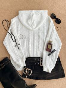 Attitoon Y2K White Top  Solid Color Hooded  Versatile  Wear Sweatshirt Going Out Outfits - White - View 6