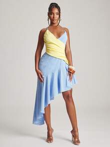 NYA SZN Dress Sleeveless Midi Length Two Tone Gingham Plaid Blue Gingham Summer Picnic Vacation Beach Brunch Bridal Shower Outfits For Women Sexy Tropical - Multicolor - View 3