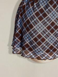 SHEIN ICON 女款大尺碼格紋荷葉邊下擺洋裝 - 藍色 - 查看 6
