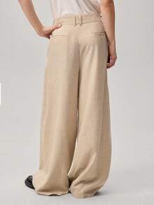 Vaulklash Men's Solid Color Zipper Front Button Waist Belt Loop Pleated Pocket Wide Leg Pants, Suitable For Daily Wear And Outdoor Travel - Apricot - View 3