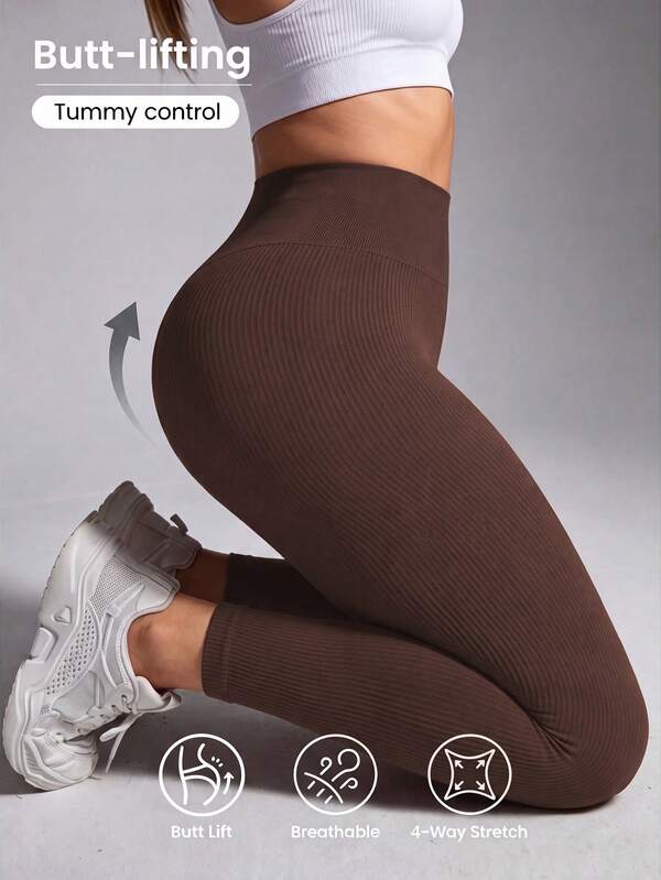 Solea Cove Seamless Plus Size Women's Sports Leggings Sports Gym Brown Winter