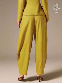 COSMINA Women's New Solid Color Pleated Pocket Suit Pants - Yellow - View 2